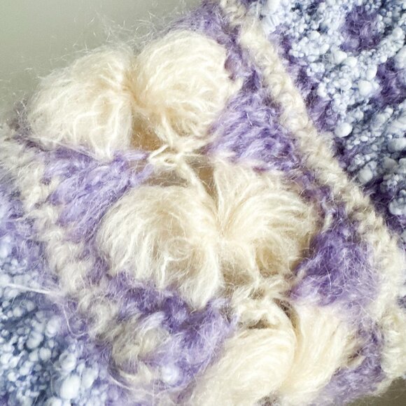 Vintage Handmade Crochet Lavender Mohair Wool Blend Crochet CArdigan M/L - Picture 5 of 7